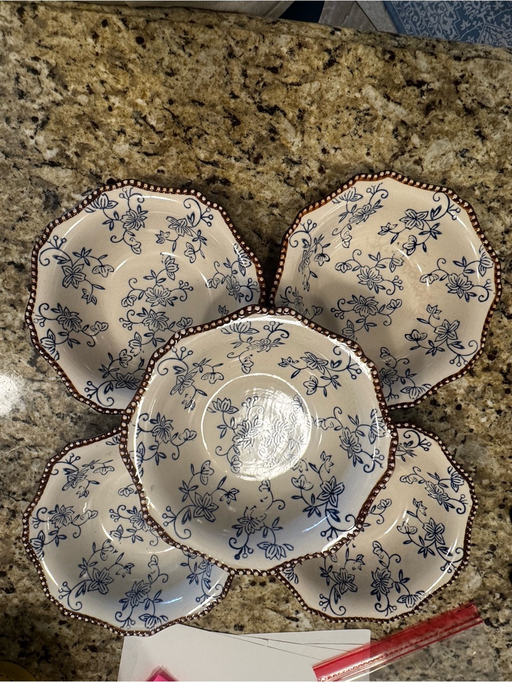 Temptations Blue Floral lace Ceramic Salad Bowl set of 5